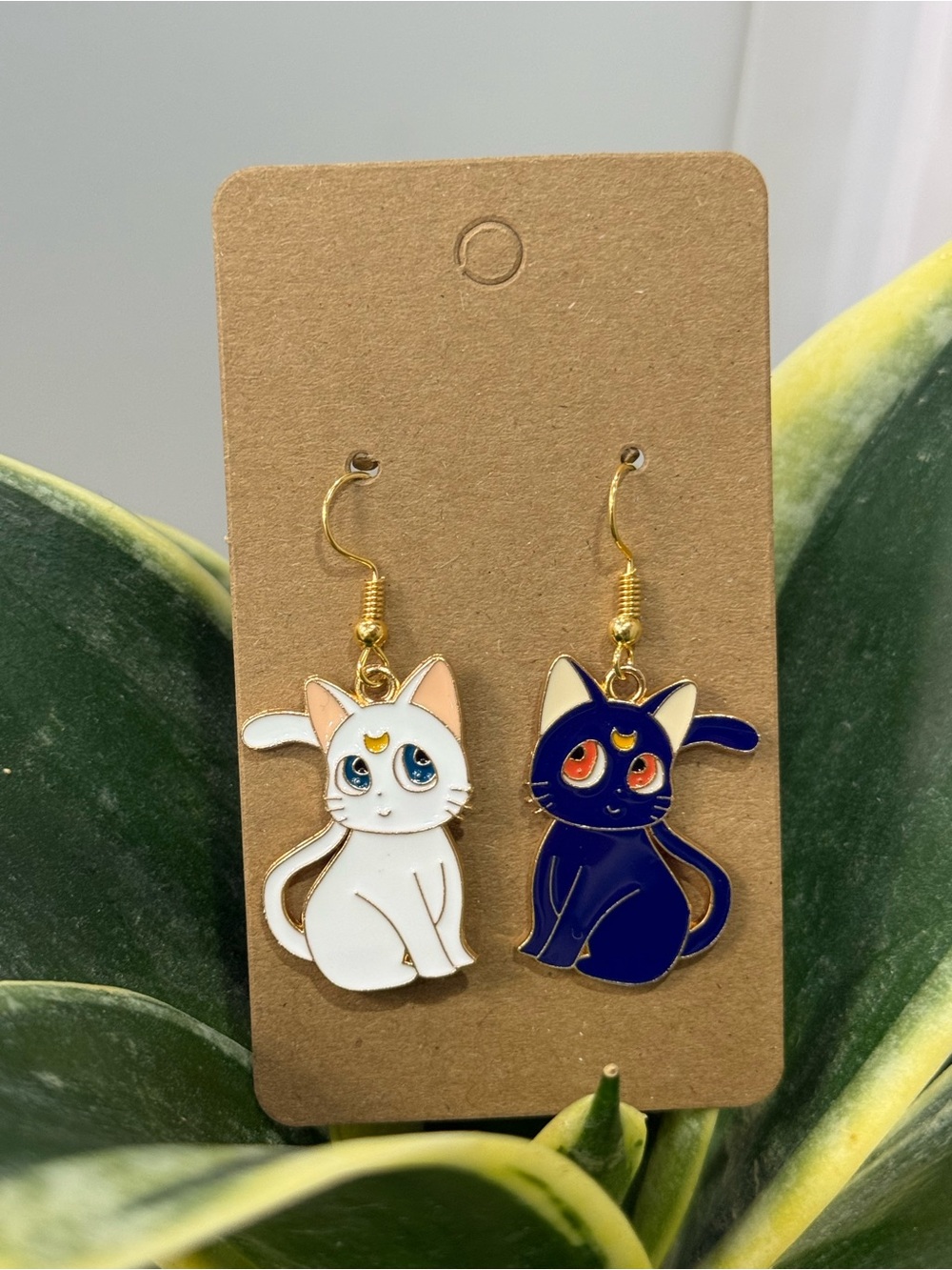 Sailormoon Luna and Artemis Enamel Earrings - Cute Crescent Moon Design